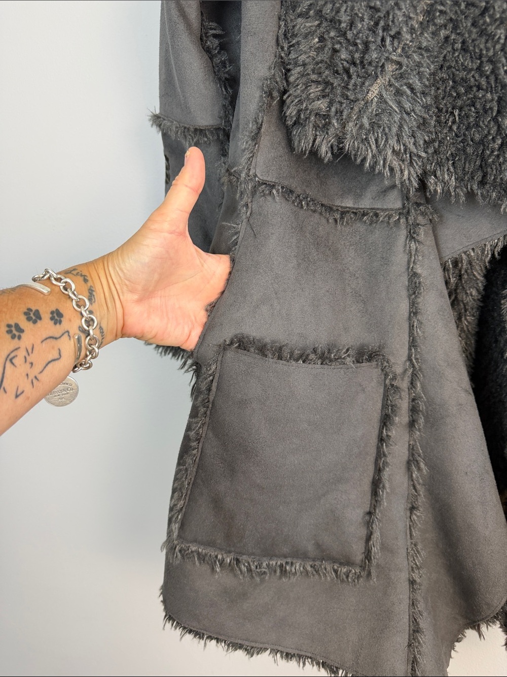 Johnny Was BIYA Shearling Faux Suede Embroidered Coat Hippie Boho XS Long Jacket - Picture 9 of 16